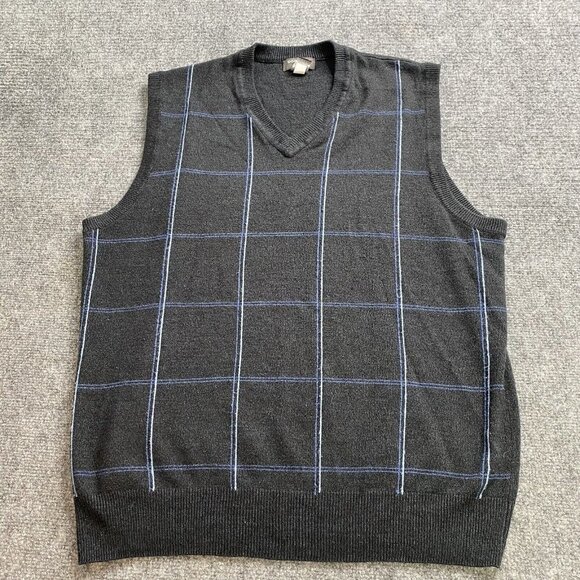 Dockers Sweater Vest Mens XL Gray Blue Checked Pullover Acrylic Preppy Professor - Picture 1 of 8